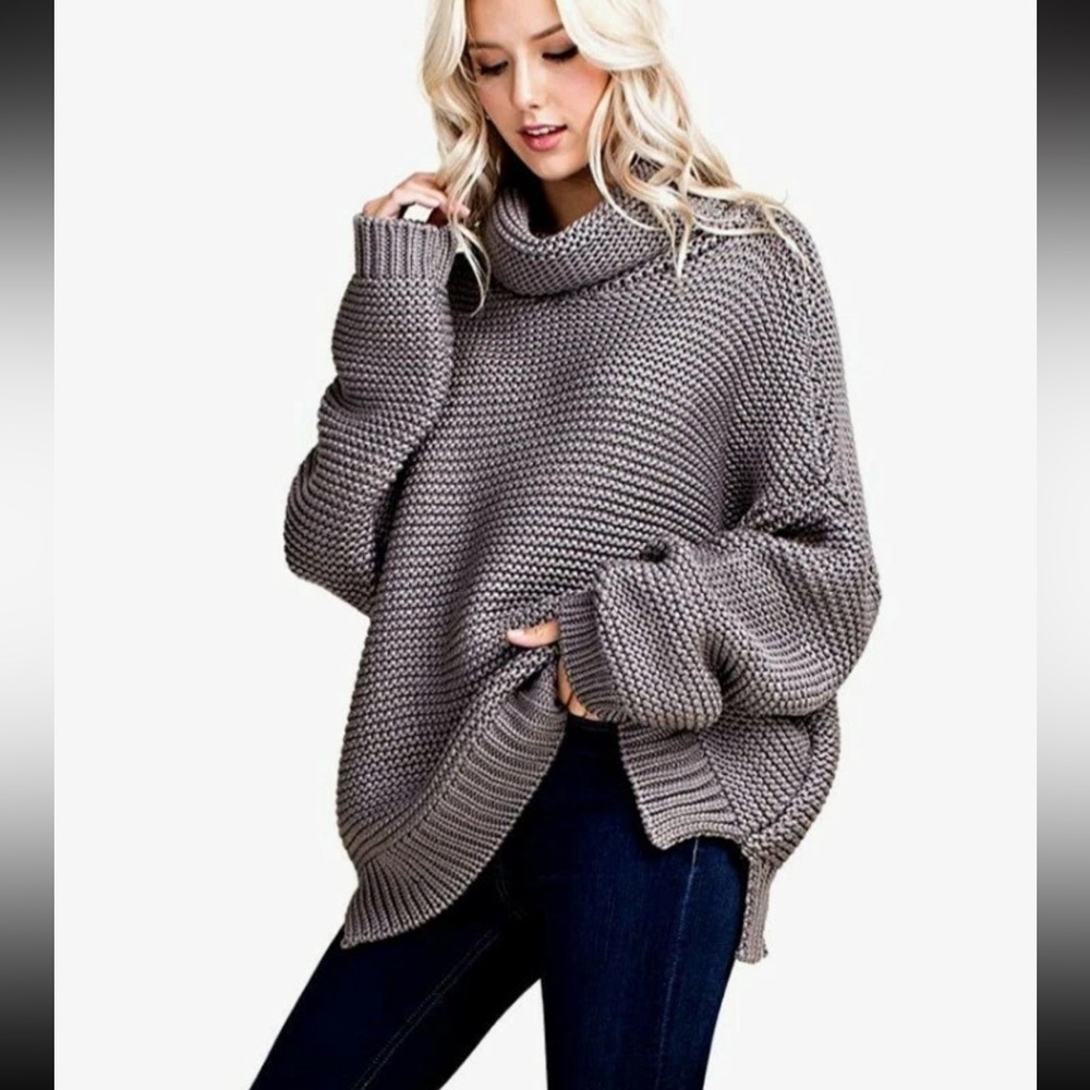 Blushing‎ Heart Oversized Boxy Relaxed Pullover Sweater Gray Chunky Size S/M